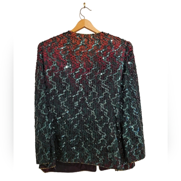 Katherine Lindsay Matthew Sequin Ombre Green Orange Vintage Blazer 16 - Picture 2 of 12